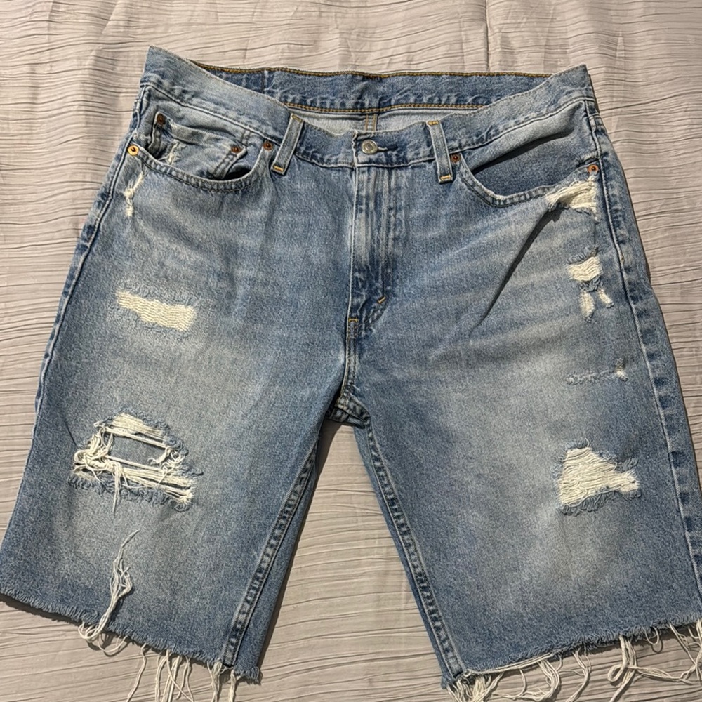 Distressed Blue Denim Shorts